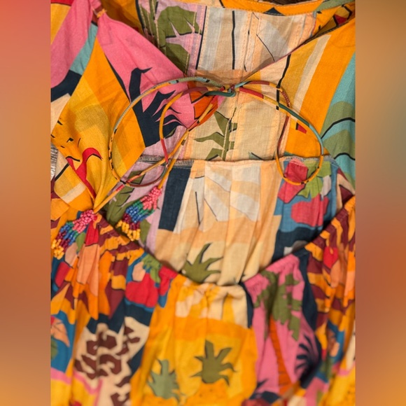 Farm Rio Tropical Collage Midi Dress Beach Maximalism Vacation Size Medium - Picture 5 of 10